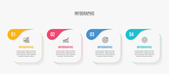 Timeline infographic template design. 4 options or steps business infographics design. Can be used for process diagram, presentations, workflow layout, flow chart, steps, banner.