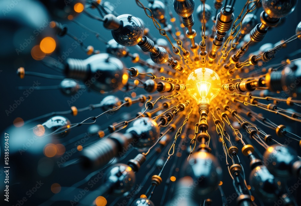 Poster abstract composition of light bulbs and resistors creating a dynamic energy flow
