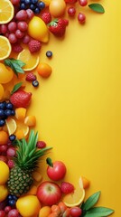 Vibrant fruit display on yellow background fresh produce photography