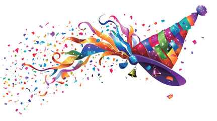 Fototapeta premium Colorful party hat with streamers and confetti celebrating a joyful occasion.
