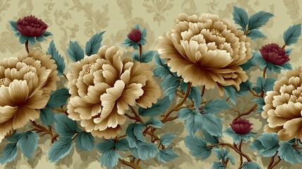 Old-fashioned Mughal art with detailed flower designs. A classic style with flowers and leaves. Vector graphic.