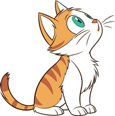 Painterly Style Cute Kitten Illustration  Teal Eyed Orange Cat Sitting on Light Beige Background

