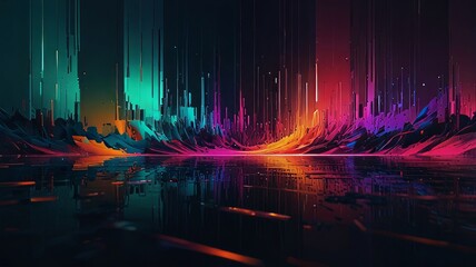 Digital glitch effect background with distorted prismatic hues.