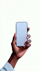 A hand of afro-american man holding a smartphone with blank screen mockup