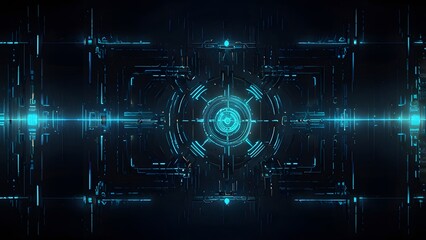 Interfaz futurista circular con núcleo de energía digital azul