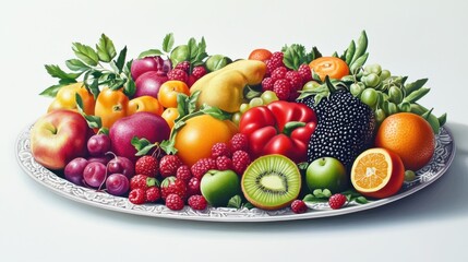 A vibrant platter of fresh fruits and vegetables, ideal for healthy eating and social gatherings.