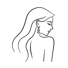 Elegant silhouette illustration of a woman wearing earrings with long flowing hair