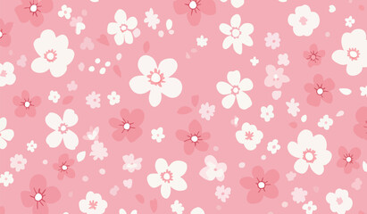 A vibrant pink floral pattern with white and light pink flowers.