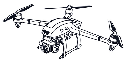 Black And White Drone Illustration For Aerial Photography And Videography Concepts