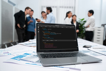 Software development programming on computer screen for brisk application and program coding