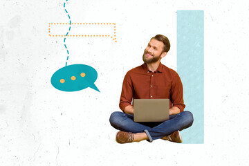 Trend artwork sketch montage 3D collage of speak communication dialog cloud text bubble message...