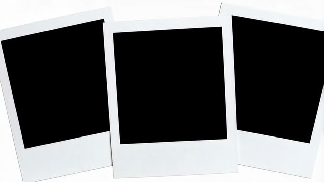 Three blank instant photo frames arranged on a white surface for customizable image insertion and nostalgic effect.