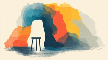 Minimal scene with a single stool, emphasizing structure, function, and visual silence for contemporary creative use.