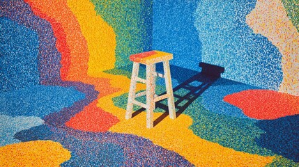 Minimal scene with a single stool, emphasizing structure, function, and visual silence for contemporary creative use.