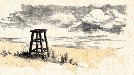 Minimal scene with a single stool, emphasizing structure, function, and visual silence for contemporary creative use.