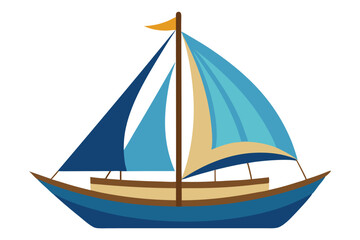 Fototapeta premium Flat Vector Illustration Of A Sailing Boat With Blue And Beige Sails