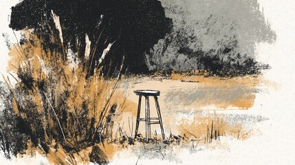 Minimal scene with a single stool, emphasizing structure, function, and visual silence for contemporary creative use.