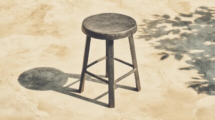Minimal scene with a single stool, emphasizing structure, function, and visual silence for contemporary creative use.