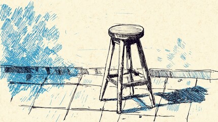 Minimal scene with a single stool, emphasizing structure, function, and visual silence for contemporary creative use.