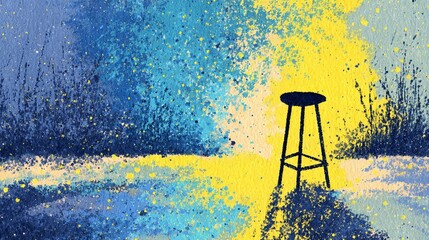 Minimal scene with a single stool, emphasizing structure, function, and visual silence for contemporary creative use.