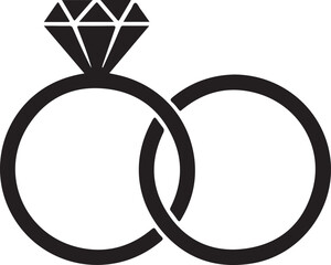 Wedding rings with diamond linked together in the symbol of marriage flat vector icon for apps and websites