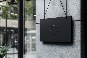 3D rendering of a black signboard hanging on a wooden wall