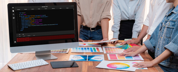 Software development programming on computer screen for brisk application and program coding