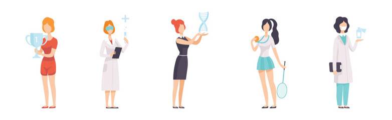 Strong Woman Character Achieve Goal Having Freedom Vector Set