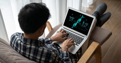 Medical science technology and futuristic healthcare virtual computer software analyze human health...