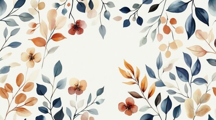 Winter background design with watercolor brush texture, Flower and botanical leaves watercolor hand drawing. Abstract art wallpaper design for wall arts, wedding and VIP invite card. Vector EPS10 ill
