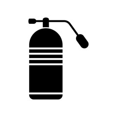 Steel oxygen tank icon in thin line - O2 gas reservoir for breathing due to medical issues, scuba diving, mountaineering or aircraft
