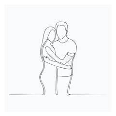 Couple embracing minimalist line art drawing
