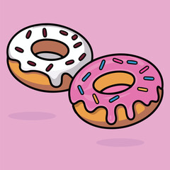 Cartoon Donuts with Pink and White Frosting on Pink Background.