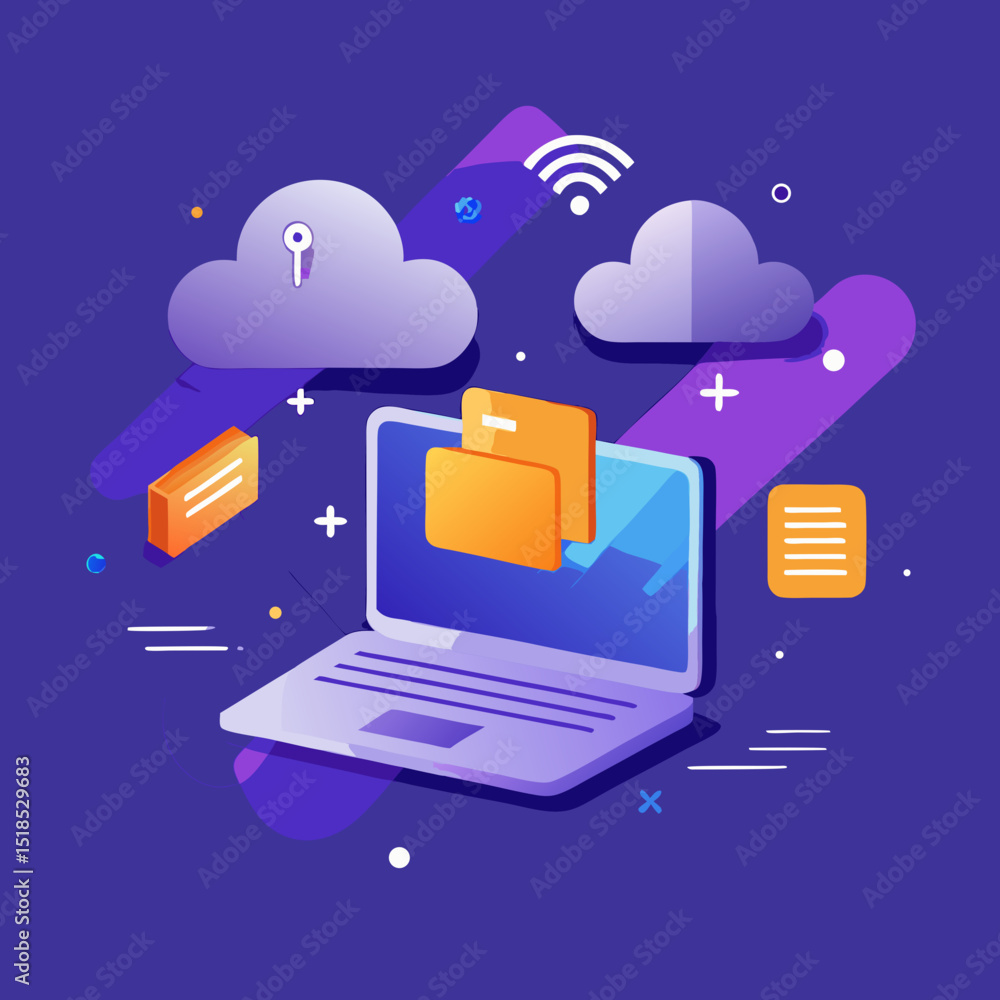 Poster cloud computing data storage laptop wireless network technology