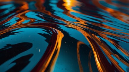 Metallic waves with a mirror-like surface and vibrant color distortions.