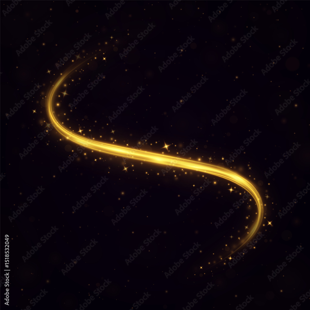 Wall mural glowing wavy trail with sparkling particles on a transparent background. luminous lines flow smoothl