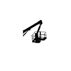 Silhouette of crane with suspended platform on white background