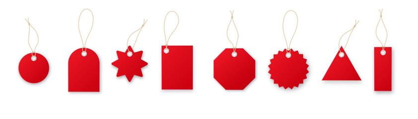 Red price tags vector collection. Special offer or shopping discount label. Retail paper sticker. Vector