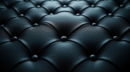 Fototapeta premium Close-up view of dark leather upholstery with tufted detailing