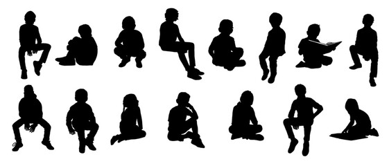 Children's Sitting silhouette vector