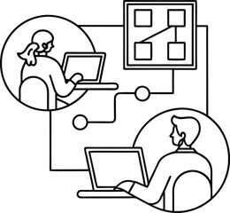 Remote collaboration concept with people working on laptops connected through a network