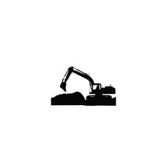 Silhouette of excavator digging near tunnel on white background