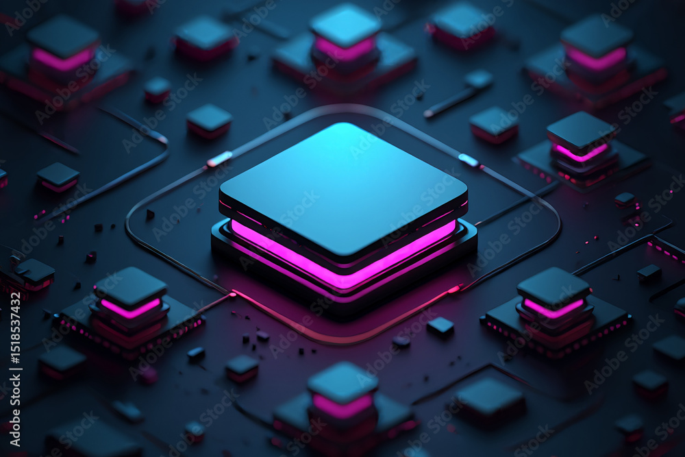 Poster abstract technology network background with glowing nodes and connections art