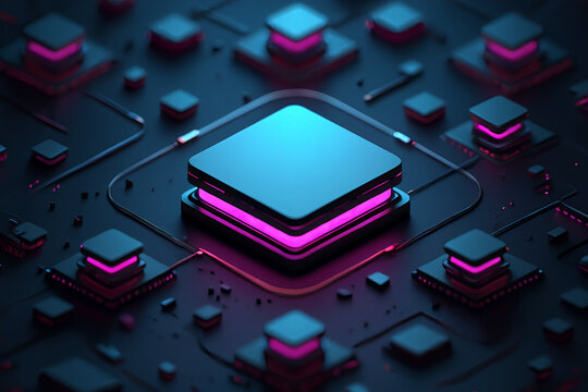 Abstract technology network background with glowing nodes and connections art - Powered by Adobe