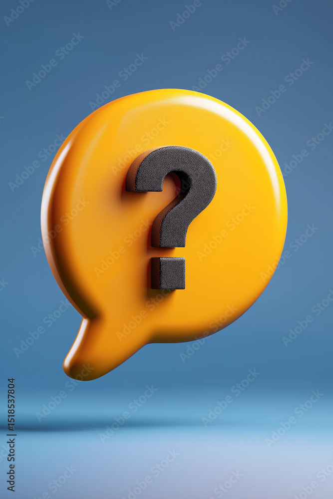 Poster a yellow question mark is floating in the air. the question mark is made of a material that looks li