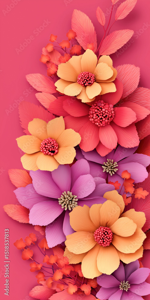 Aufkleber a colorful bouquet of flowers is displayed on a red background. the flowers are arranged in a way th
