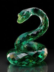 Detailed close-up of a green crystalline snake figurine.