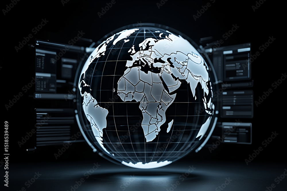 Poster global technology network connection digital earth world map data concept