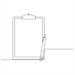 Continuous one line drawing of clipboard with checklist vector illustration