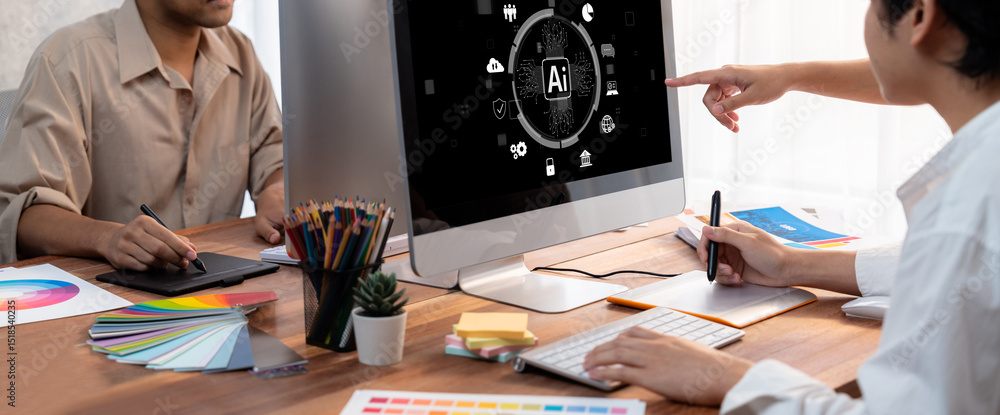 Fototapete Generative AI virtual assistant tools for prompt engineer and user for ease of engage artificial intelligence AI technology help people to work with generative AI functions by prompting the AI brisk